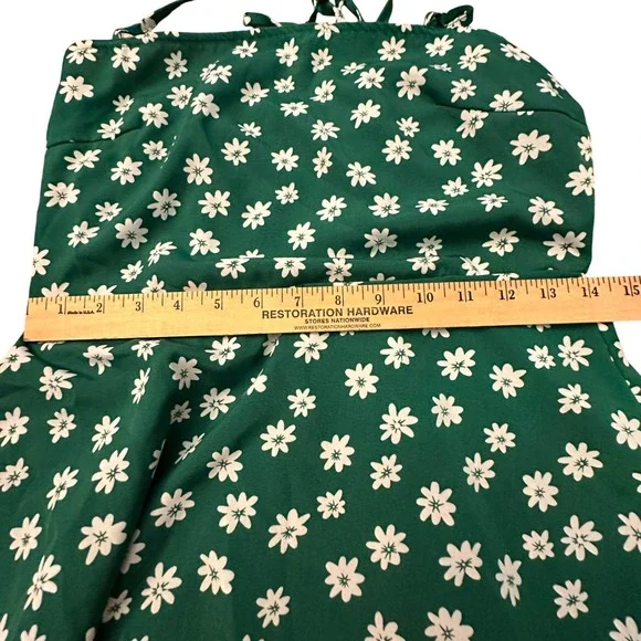 Green Floral Dress Tie Strap Smocked Sundress Summer Mini‎ Dress - Picture 11 of 14